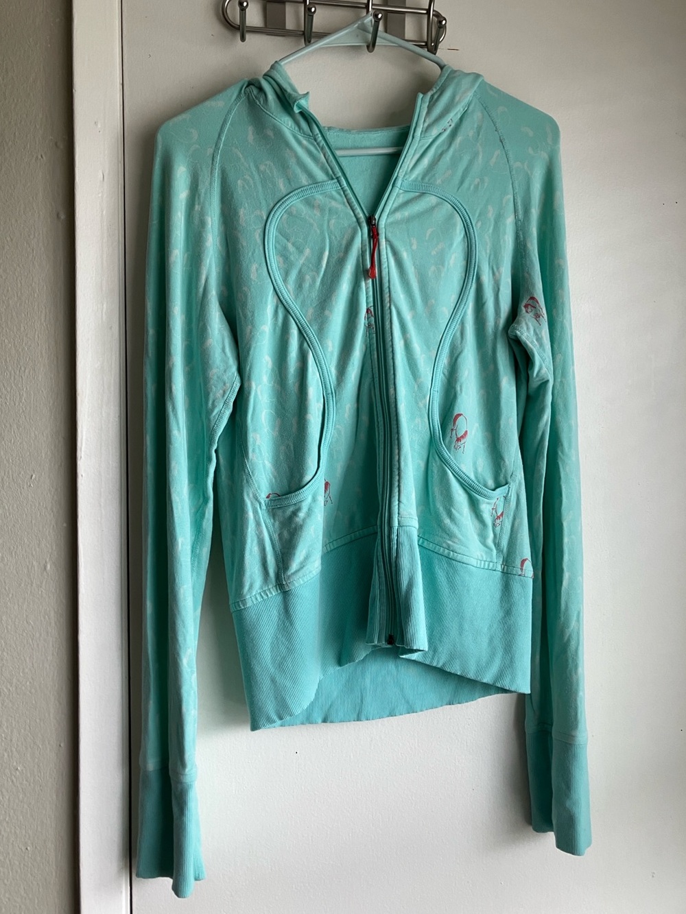 Rare Lululemon Scuba Hoodie Zip Front Teal Aqua Red Horse Print Small No Tags